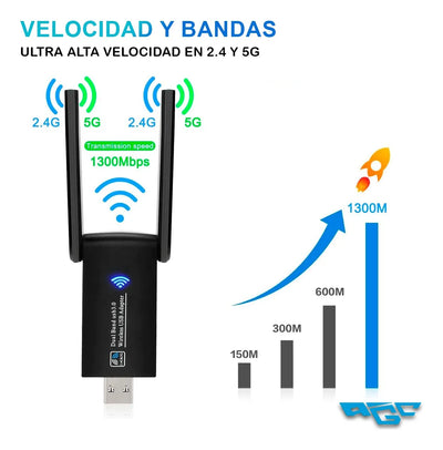 Adaptador Usb Wifi Doble Banda Antena Tarjeta Red 2.4g 5g