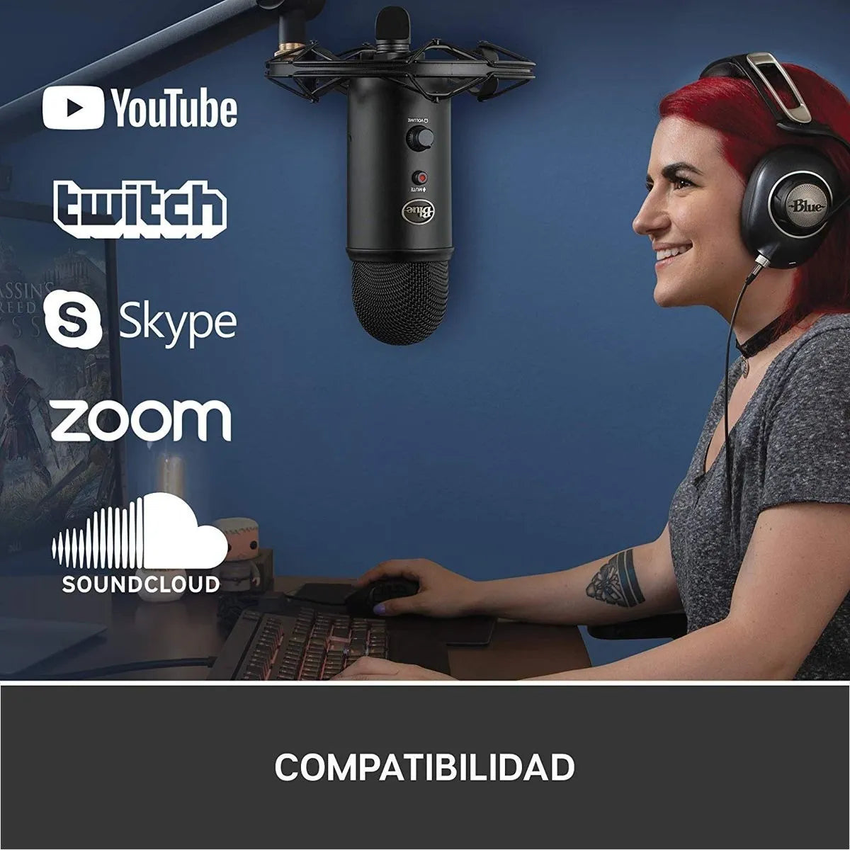 Micrófono Blue Yeti Condensador Omnidireccional color silverS