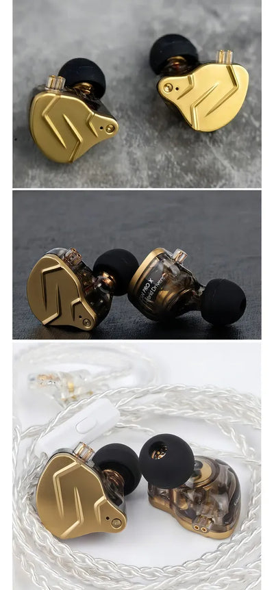 Audífonos In-ear Kz Zsn Prox Híbrido Hifi Monitoreo Color Dorado Con Mic
