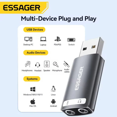 Adaptador Usb A Jack 3.5 Tarjeta De Sonido Microfono Externa