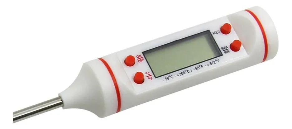 Termometro Digital Lcd Pincha Carne -50° A 300° 4 Botones Color Blanco