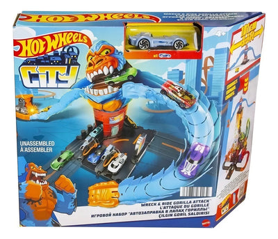 Pista de autos Hot Wheels City Gorila en la Gasolinera color azul - 2 piezas