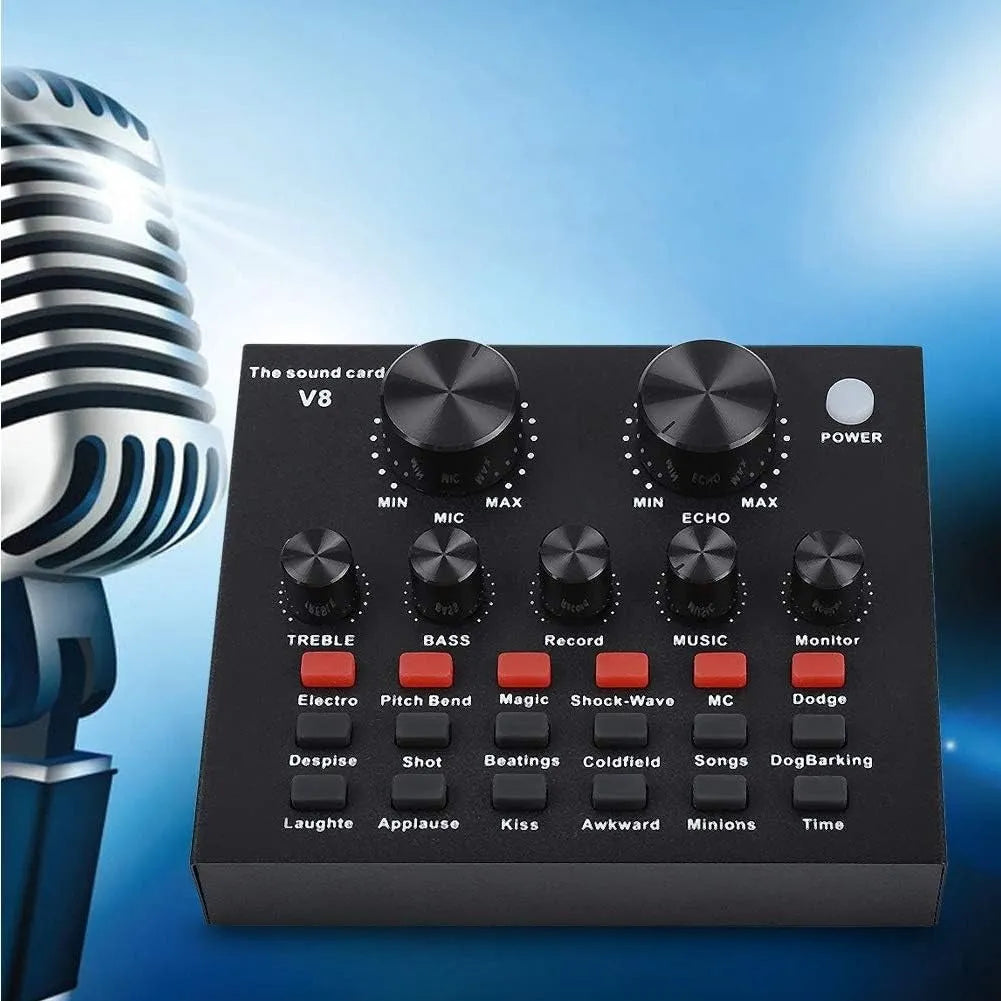 Interfaz Mezclador De Audio Externo Usb Tarjeta De Sonido V8 Negro