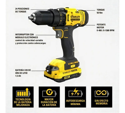 Taladro Atornillador Inalambrico 1/2 Stanley Scd700c2k Color Amarillo
