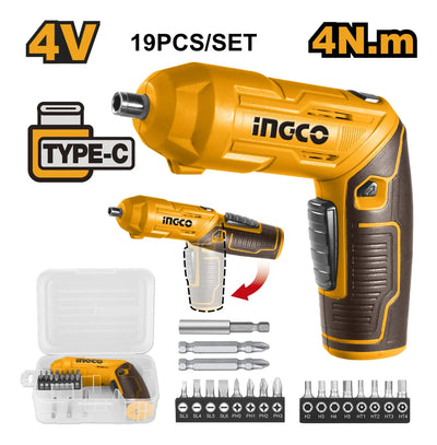 Atornillador Ion Litio 4v Cargador + 18 Accesorios Ingco Csd