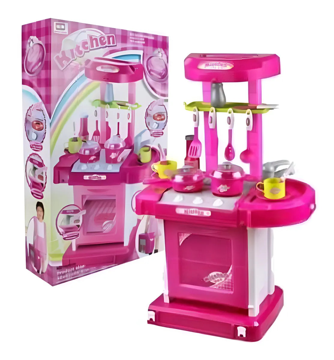 Cocina Infantil Kitchen Little Modelo 008-921A Rosa Con Luz Sonido Accesorios