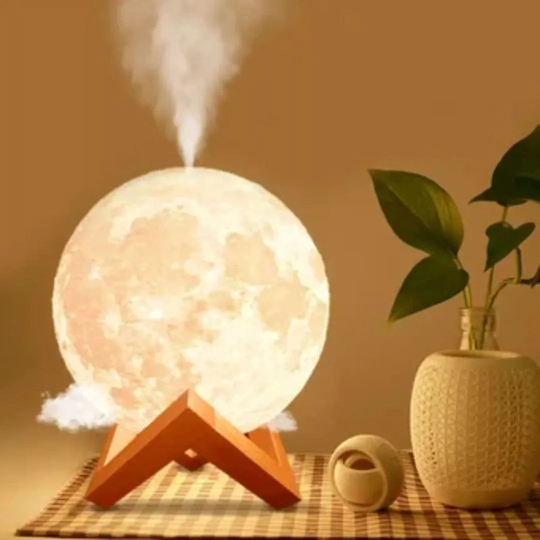 Difusor Lampara Humidificadora Luna 3d + Esencia - Blanco