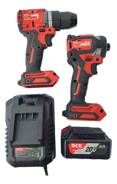 Combo Inalámbrico 20v Taladro Percutor + Atornillador Dck - Rojo/negro