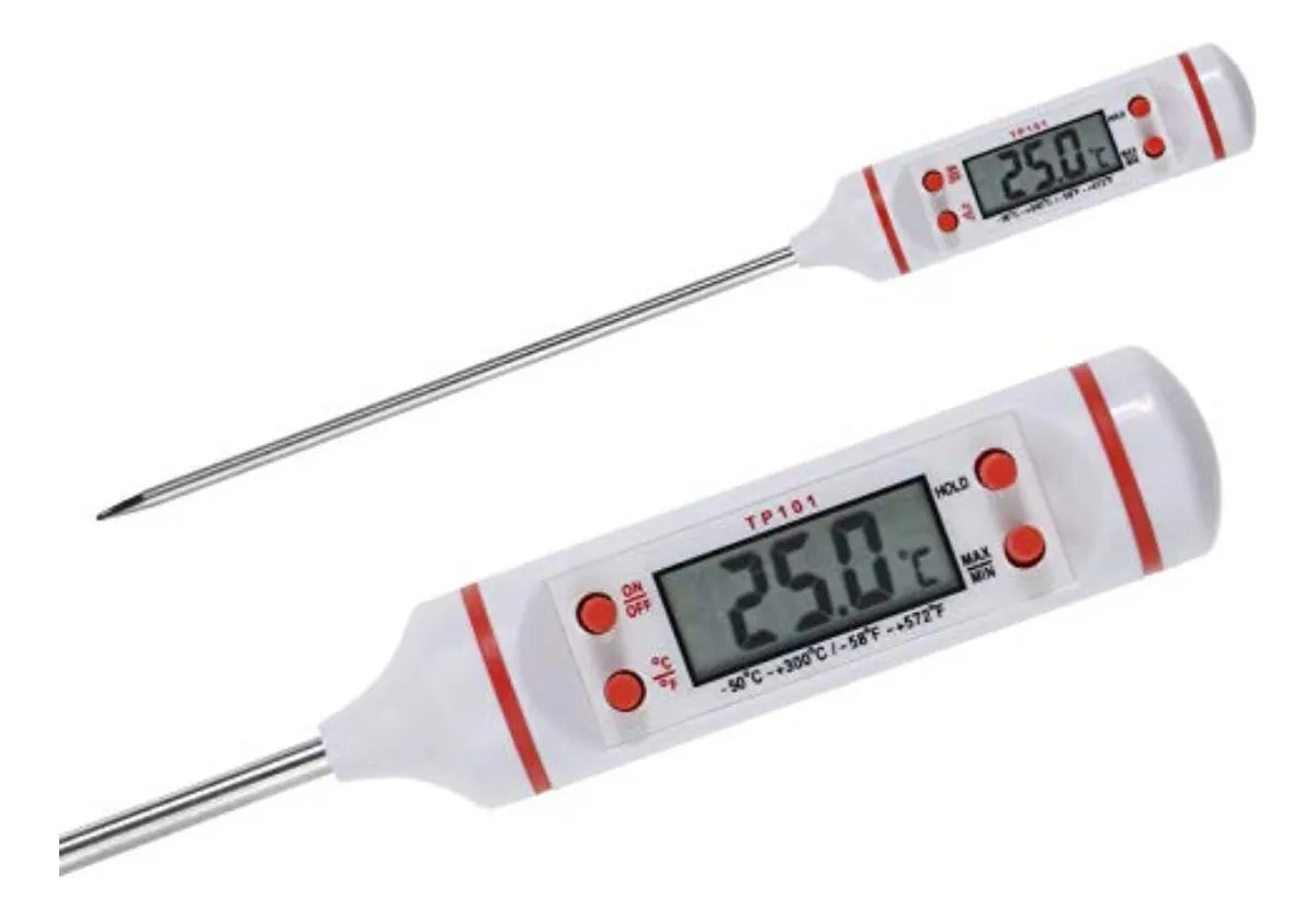 Termometro Digital Lcd Pincha Carne -50° A 300° 4 Botones Color Blanco