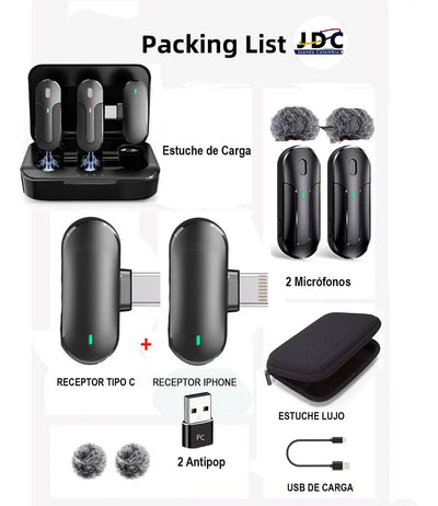 Micrófono Inalambrico De Solapa Tipo C Iphone Y PC Con Estuche De Carga Doble Receptor y Cancelación de Ruido y Antipop Vimai M8C-2 Negro