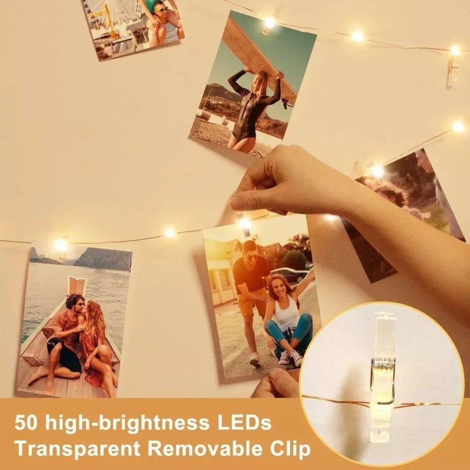 Extensión Led 10 Pinza Foto Guirnalda Cadena Decorativo Pila Cálido