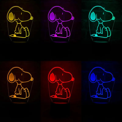Lámpara De Noche Led 3d Snoopy Holograma Regalo Decoración Negra