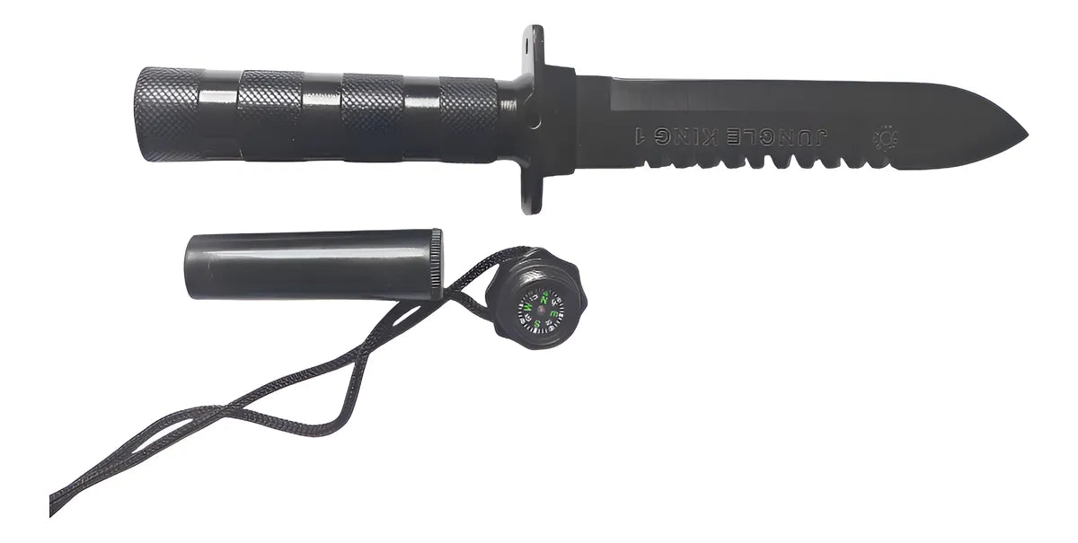 Cuchillo Tactico De Supervivencia Camping Cauchera Brujula Negro