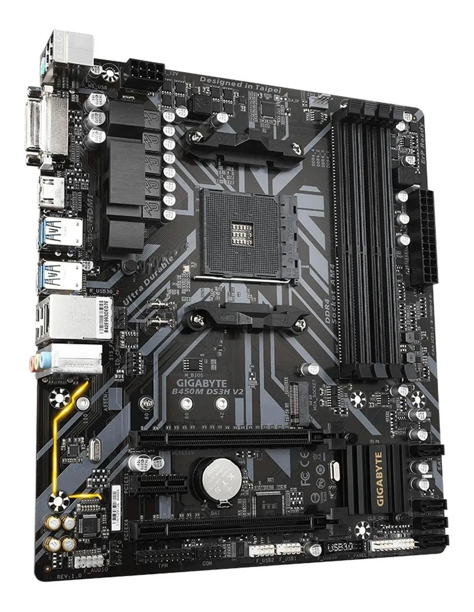 Motherboard Am4 B450m Ds3h Tarjeta Madre Gigabyte Amd Ddr4 Color Negro