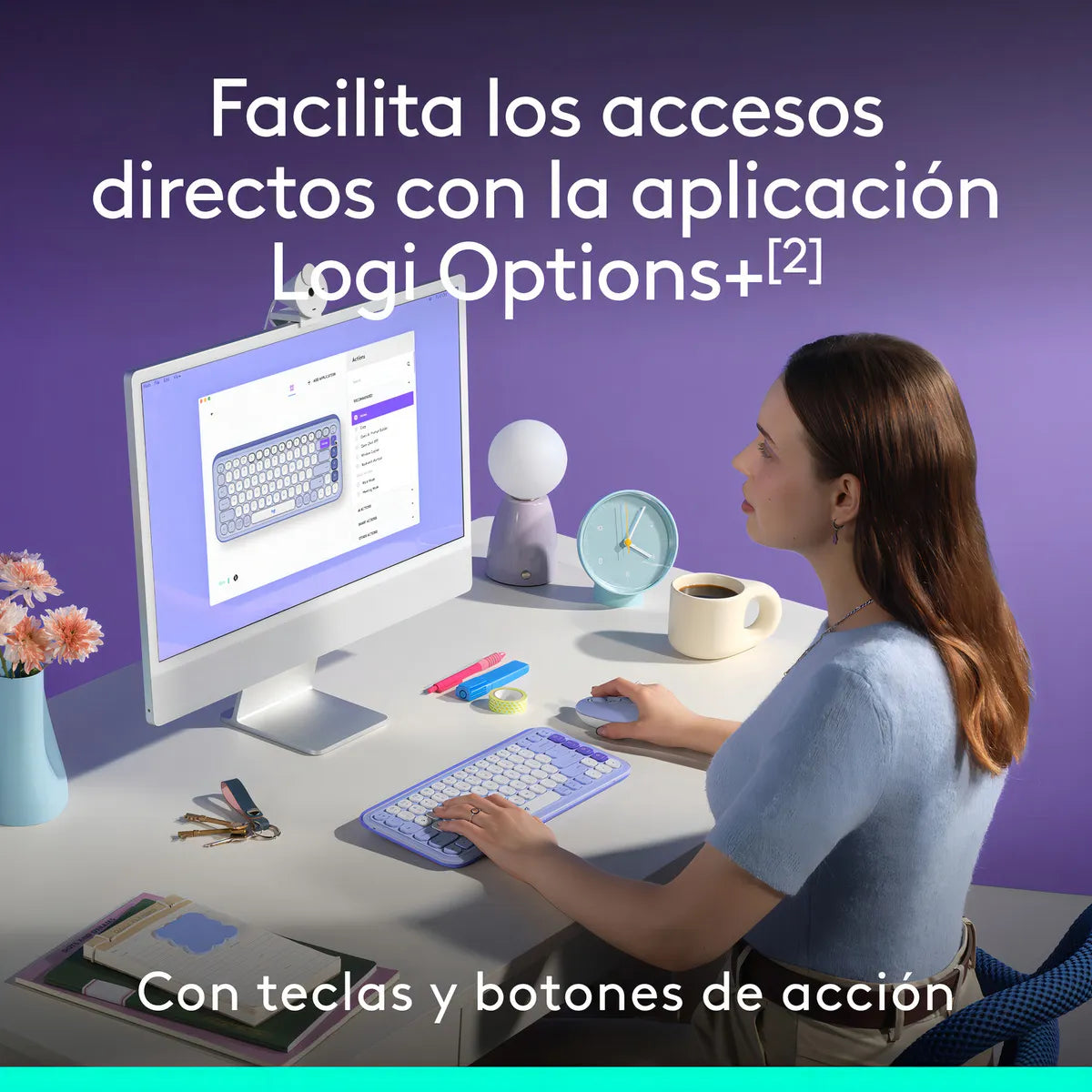 Logitech Pop Icon, Combo Teclado Y Mouse Bluetooth, Lila Mouse Lavanda Teclado Lavanda