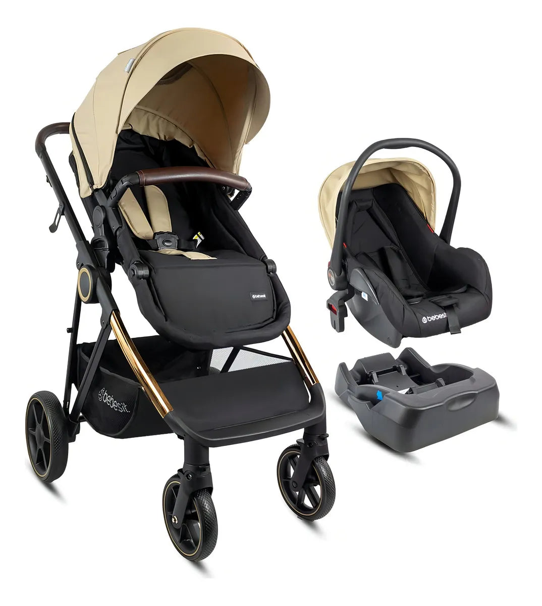 Coche Para Bebe Tipo Moises + Portabebe Cosmos Bebesit Color Beige