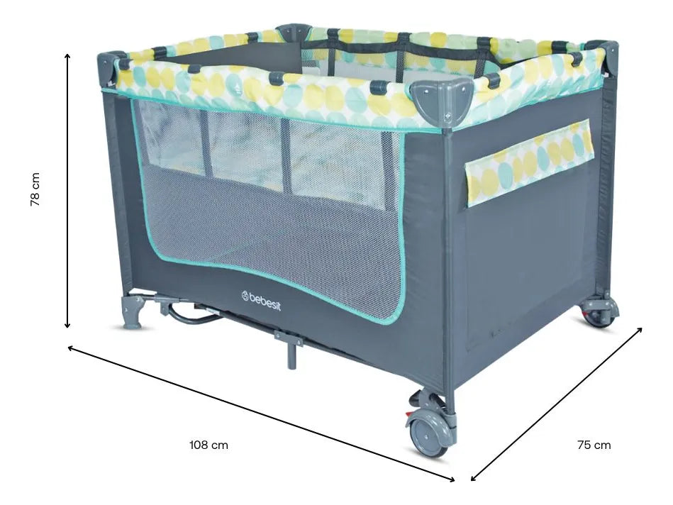 Cuna Corral Bebé Con Mosquitero removible , Mecedora + Cambiador y bolsa de transporte Color Azulincluye ruedas