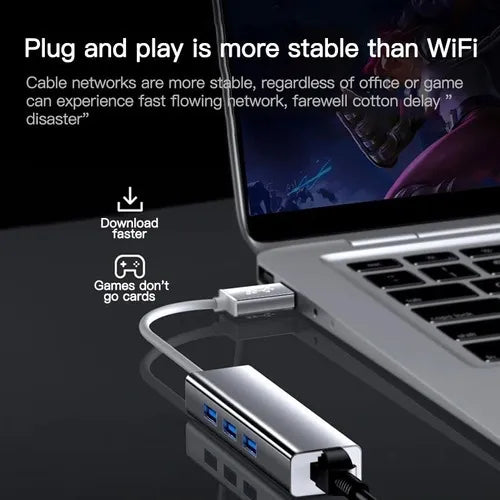 Adaptador De Red Usb 3.0 A Rj45 Ethernet + Hub 3.0 Multipuer