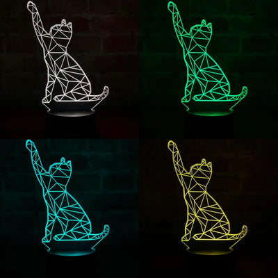 Lámpara De Noche Led Gato 3d Holograma Decoración Regalo Negra