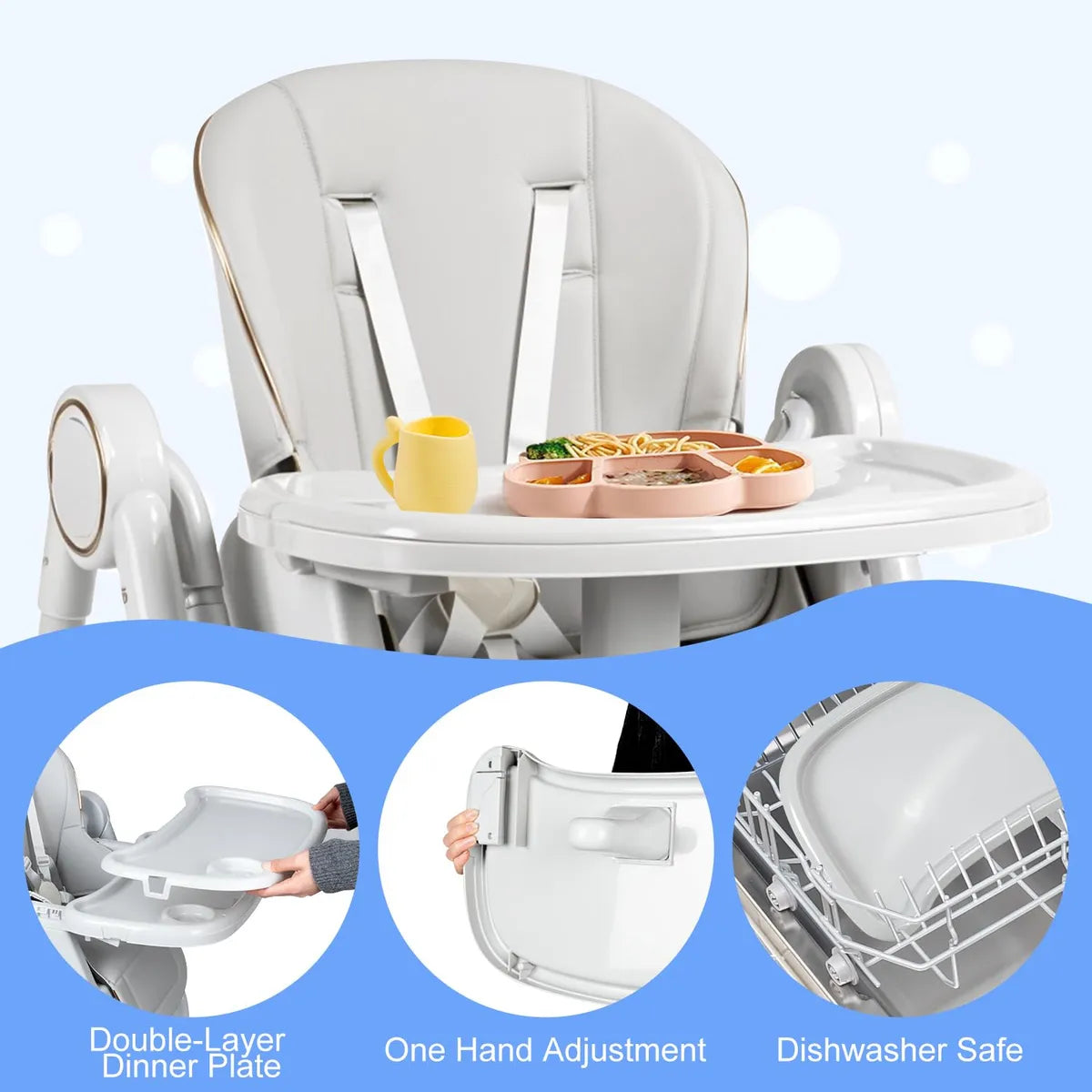 Silla Alta Portable Para Bebés Con Arnés Y Respaldo Ajustabl