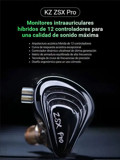 Audifonos Kz Zsx Pro Monitores + Cable Mejorado + Estuche Negro Sin Micrófono