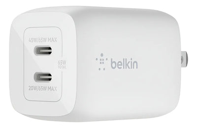 Cargador Pared Dual Belkin Usbc 65w Color Blanco