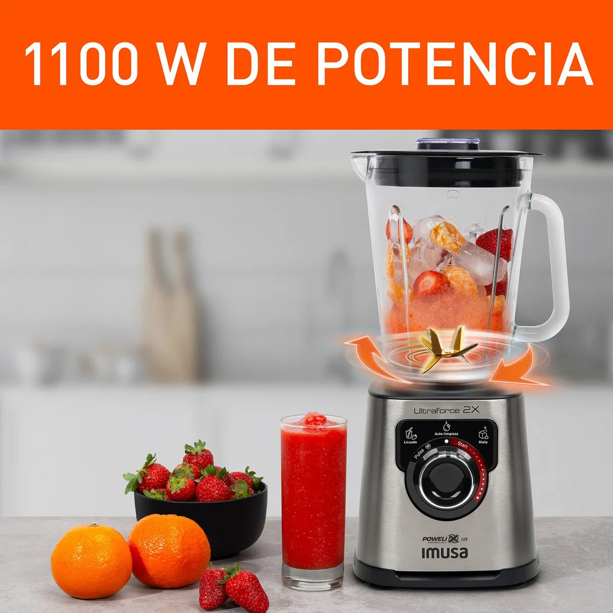 Licuadora Profesional Imusa Ultraforce 2x 1100w Acero +2 Acc Color Plateado