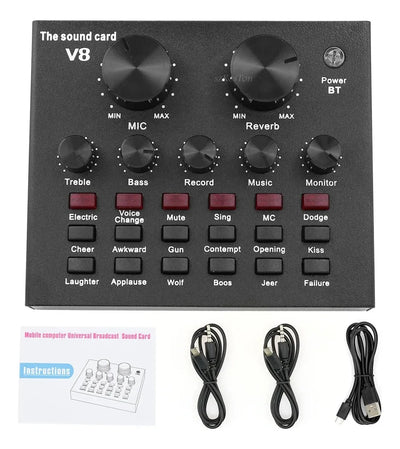 Interfaz Mezclador De Audio Externo Usb Tarjeta De Sonido V8 Negro