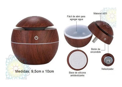 Humidificador Ultrasónico Qatar Shop 130mL Luz Nocturna Aromático Marrón Oscuro