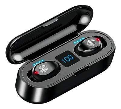 Audífonos in ear inalámbricos F9 negro con luz LED