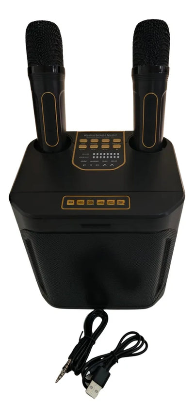 Parlante Portatil Bluetooth Karaoke 2 Micrófonos Inalámbrico Negro