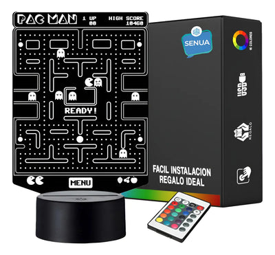 Lámpara De Noche Led Pac Man Decoración Regalo Holograma Negra