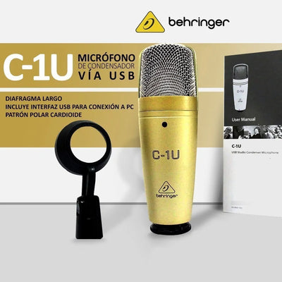 Micrófono Behringer USB CONDENSER MICROPHONE C-1U Condensador Cardioide color doradoS