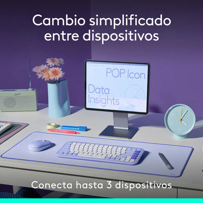 Logitech Pop Icon, Combo Teclado Y Mouse Bluetooth, Lila Mouse Lavanda Teclado Lavanda