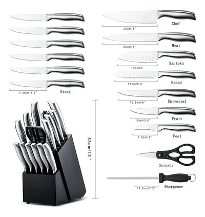 Juego Cuchillos Cocina Set 15 Piezas Acero Base De Madera