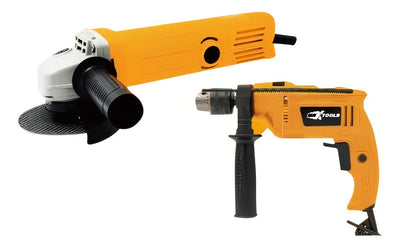 Combo Taladro Percutor 650w 13mm 110v/pulidora 650w Maxtools Color Amarillo