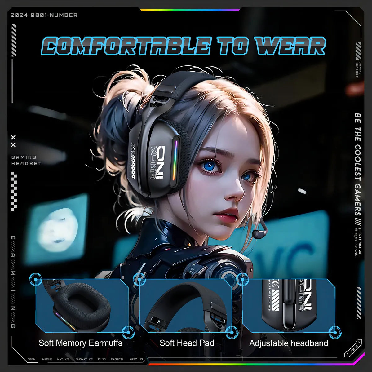 Audífonos Gamer Onikuma Gt808 Tri-mode Compatible Ps5 Color Negro