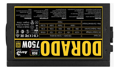 Fuente De Poder Gamer Aerocool Dorado 750w 80 Gold Argb Color Negro