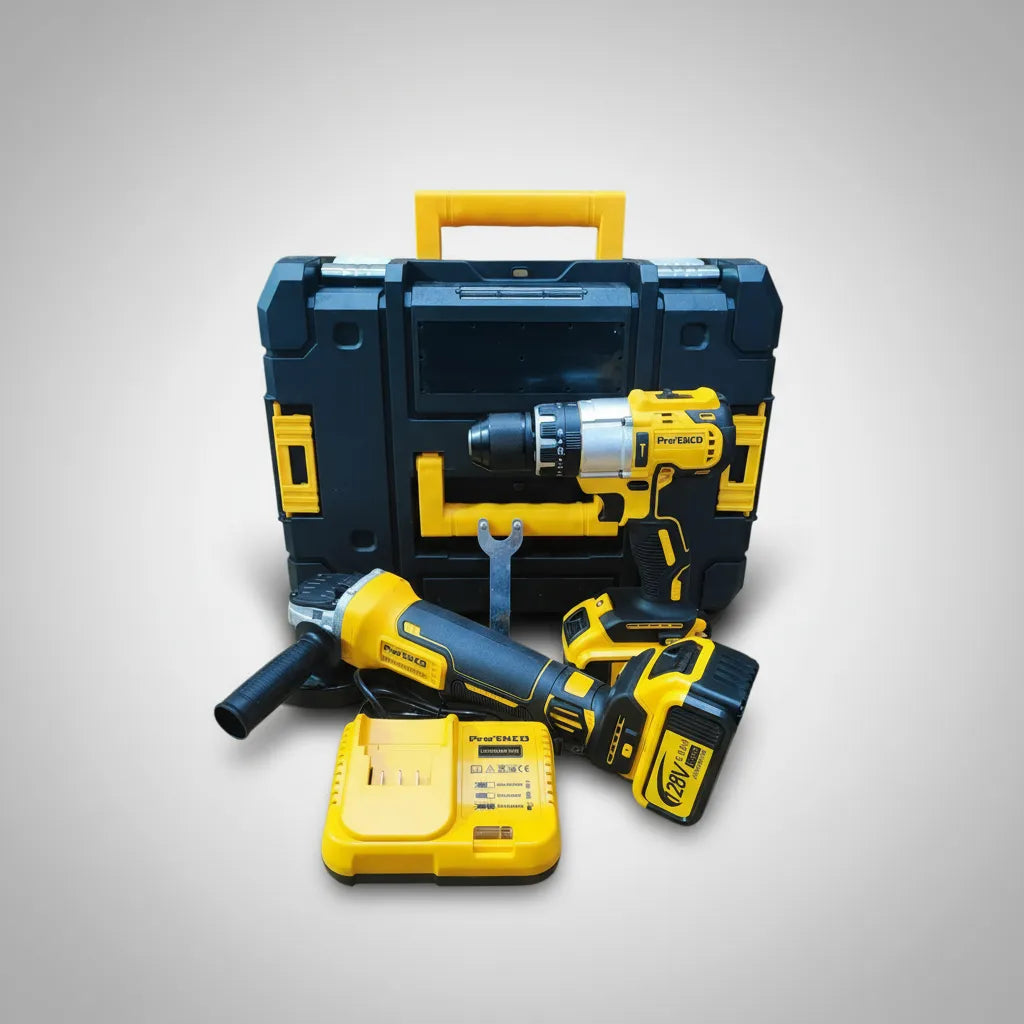 Combo Taladro + Pulidora Inalámbrico Brushless 128v - Amarillo - 50-60 Hz