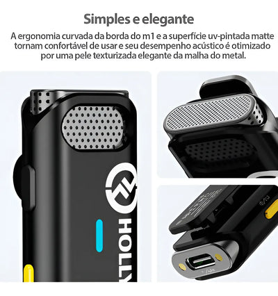 Micrófono inalámbrico Hollyland Lark M1 de doble solapa para teléfonos inteligentes de color negro