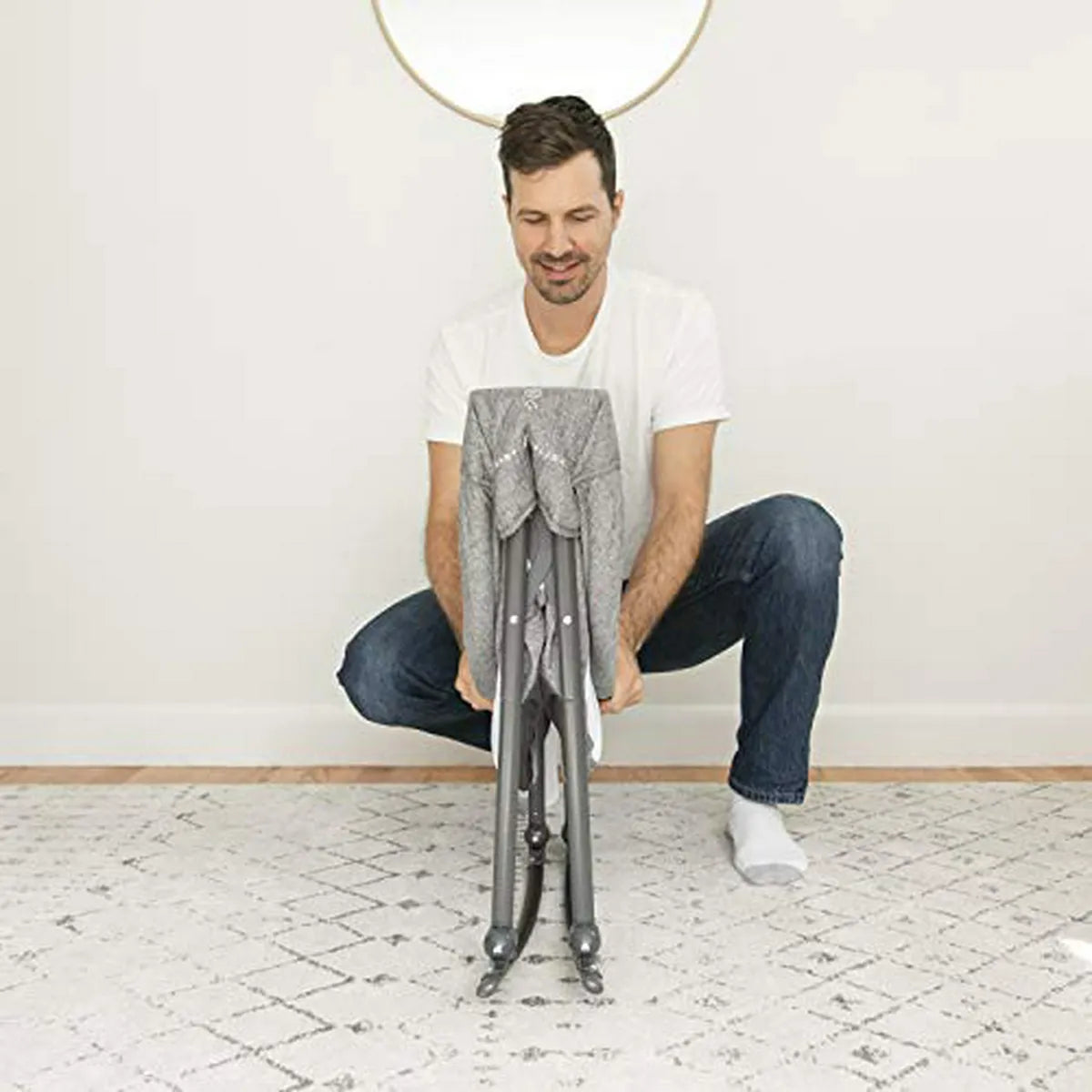 Cuna Mecedora Portátil Con Dosel Removible, Gris Tweed