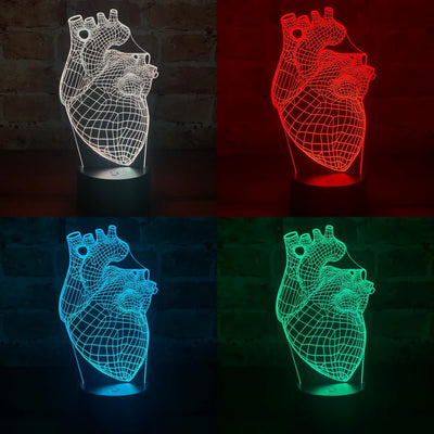 Lámpara Led 3d Corazón Humano Anatómico Decoración Regalo - Negra