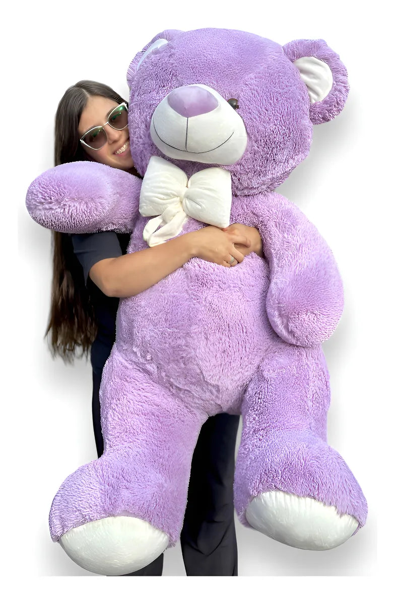 Oso De Peluche Gigante 1,60 + Moño + 3 Globos Lila
