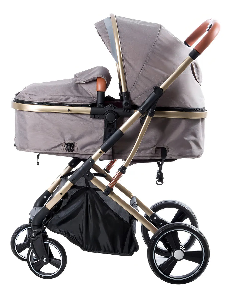 Coche Bebé Moises Plegable Ebaby Color Beige Chasis Dorado