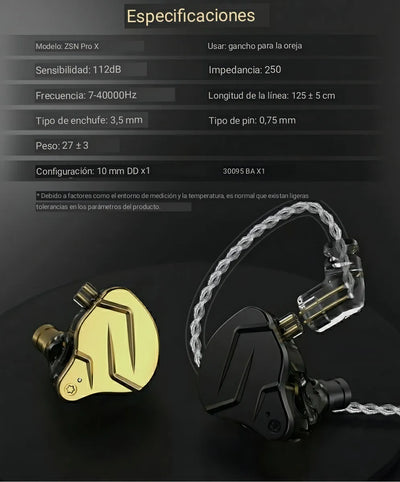Audífonos In-ear Kz Zsn Prox Híbrido Hifi Monitoreo Color Dorado Con Mic