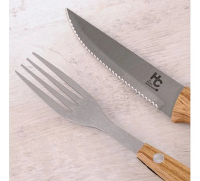 Set Cubiertos Cuchillo Y Tenedor 12 Piezas, Especial Asados Color Color Madera