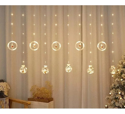 Cortina Extensión De Luces De Navidad De Aros Y Esferas Cálida