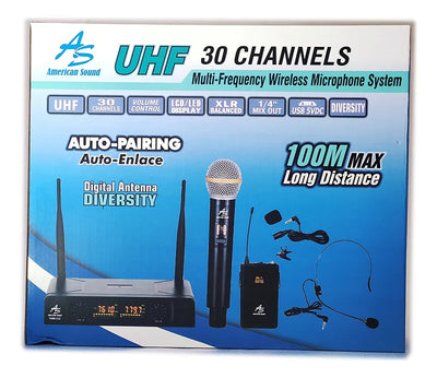 Microno Profesional Inalambrico Doble Uhf Recargable 30ch Color Negro