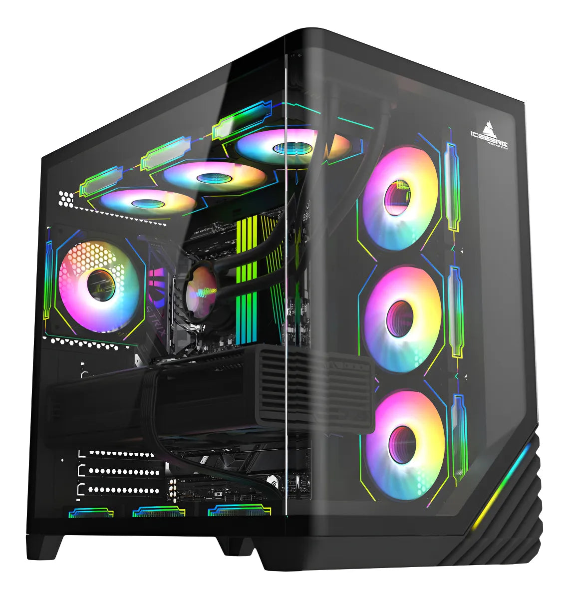 Gabinete Gamer Iceberg Crystal Wave L 7 Fans Negro