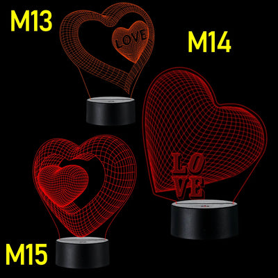 Lámpara De Noche Led 3d Corazones Regalo Pareja Holograma Negro